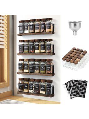 Magnetic Spice Rack Set with 24 Jars, 216 Labels & Funnel - Kitchen Organizer